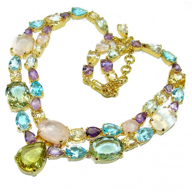 Luxurious Natural Multigem 14K Gold over .925 Sterling Silver handcrafted Necklace