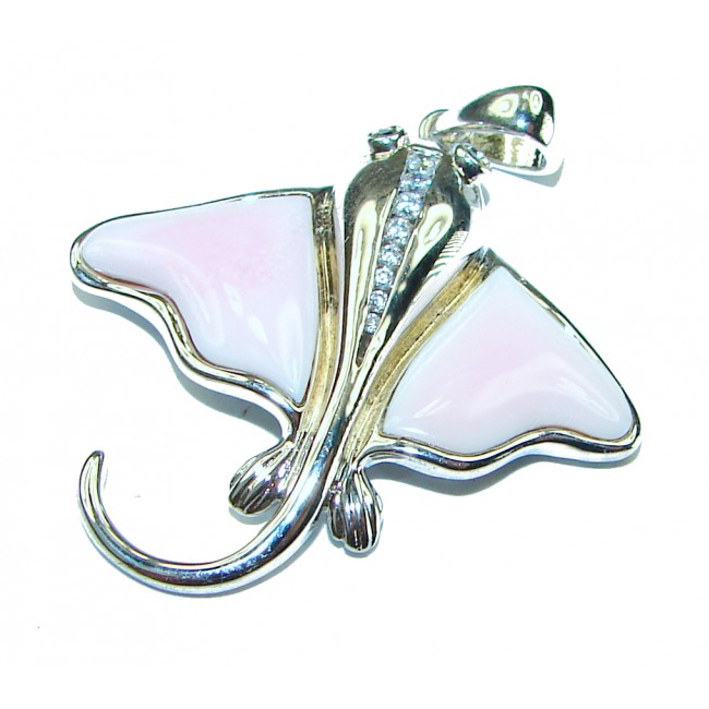 Cute Rayfish inlay Pink Opal .925 Sterling Silver handmade Pendant