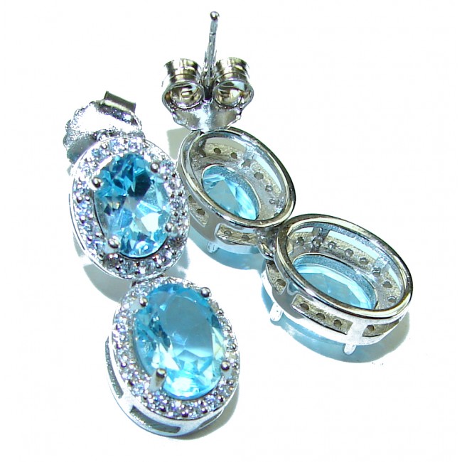 A Wild Ocean genuine Swiss Blue Topaz .925 Sterling Silver handcrafted earrings