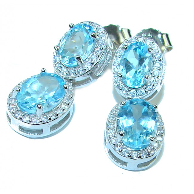A Wild Ocean genuine Swiss Blue Topaz .925 Sterling Silver handcrafted earrings