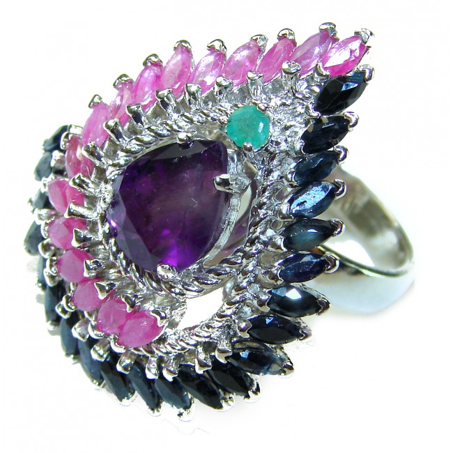 Anushka Amethyst Ruby Emerald Sapphire .925 Sterling Silver handcrafted ring size 8