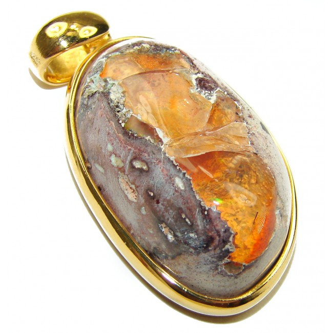 A Golden River Natural Mexican Fire Opal 14K Gold over .925 Sterling Silver handmade Pendant