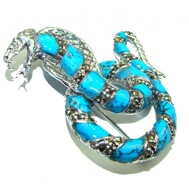 Cobra Snake inlay Turquoise .925 Sterling Silver handcrafted Pendant Brooch