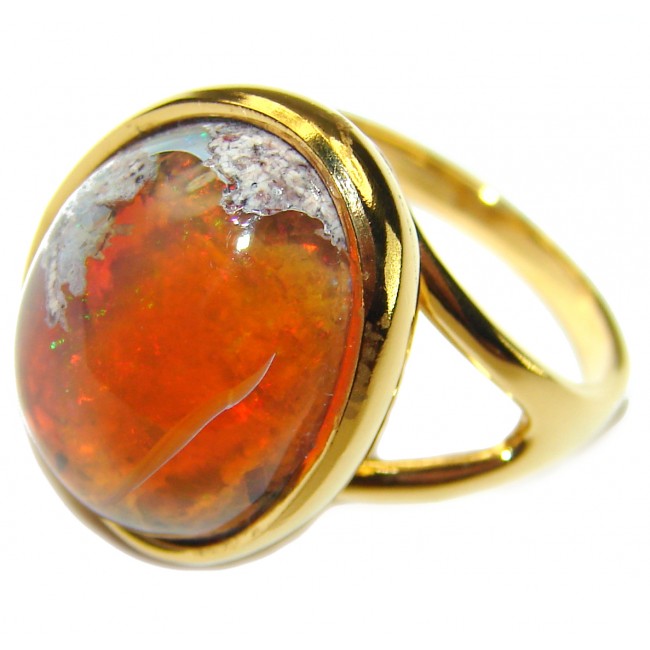 Natural Mexican Fire Opal 14K Rose Gold over .925 Sterling Silver handmade ring size 6