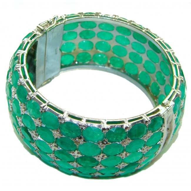 Huge Spectacular Emerald .925 Sterling Silver handmade bangle Bracelet