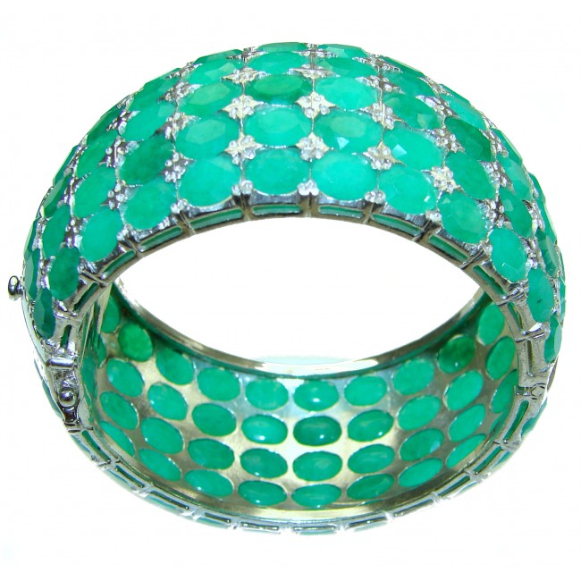 Huge Spectacular Emerald .925 Sterling Silver handmade bangle Bracelet