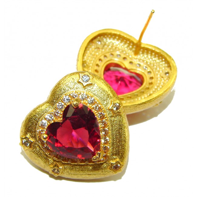 Pure Passion Heart Red Topaz 14K Gold over .925 Sterling Silver HANDCRAFTED earrings