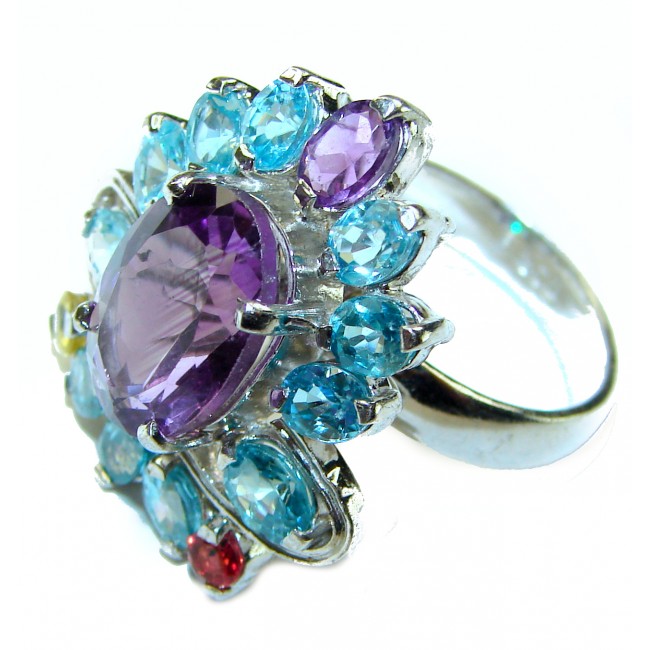 Fancy authentic Amethyst .925 Sterling Silver handcrafted ring size 8