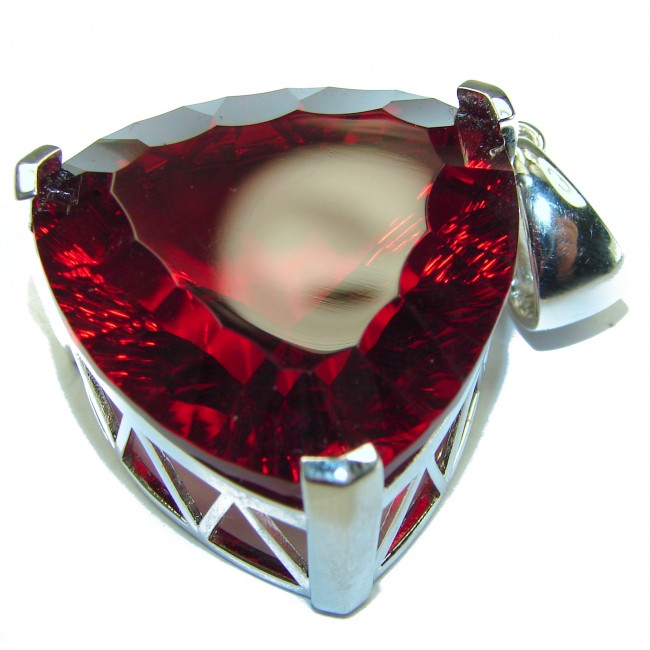 Trillion Cut 65 carat Perfect Red Volcanic Helenite .925 Sterling Silver handcrafted Pendant