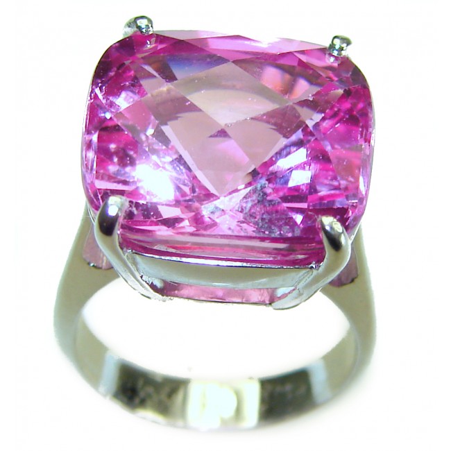 22.5 carat Princess cut Pink Topaz .925 Silver handcrafted Cocktail Ring s. 5 3/4