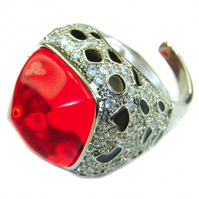 Red Passion incredible Topaz .925 Sterling Silver handmade Large Ring s. 6