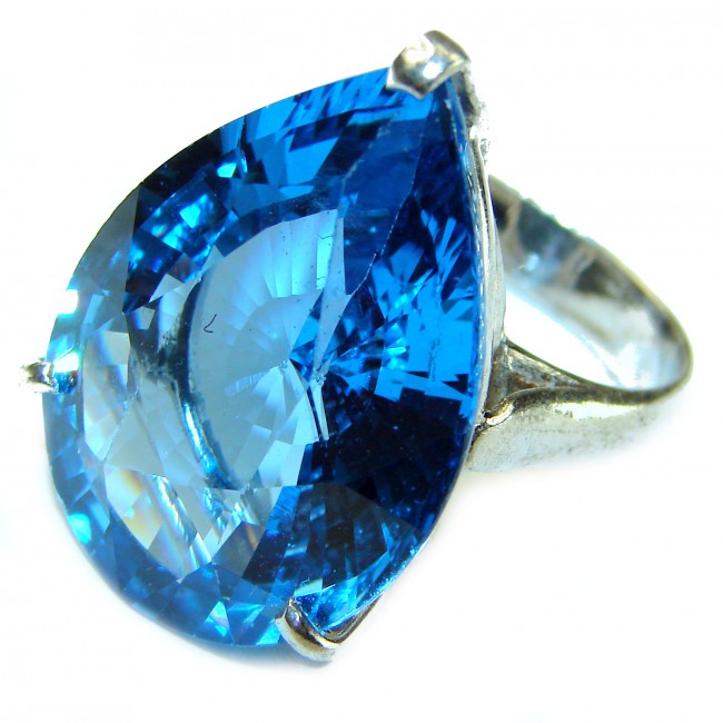 27. 9 carat Pear cut Swiss Blue Topaz .925 Sterling Silver handmade Ring size 6 1/2