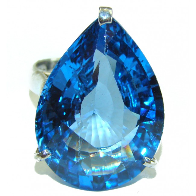 27. 9 carat Pear cut Swiss Blue Topaz .925 Sterling Silver handmade Ring size 6 1/2