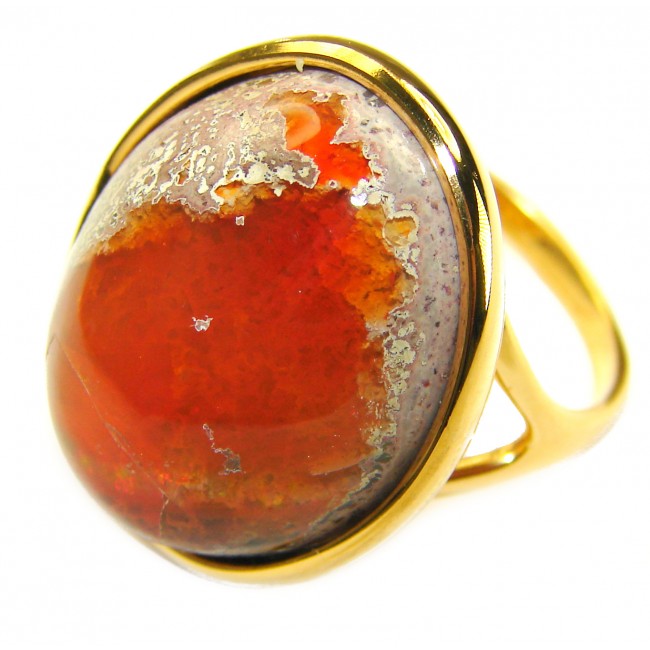 Natural Mexican Fire Opal 14K Gold over .925 Sterling Silver handmade ring size 8 3/4