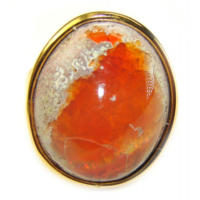 Natural Mexican Fire Opal 14K Gold over .925 Sterling Silver handmade ring size 8 3/4