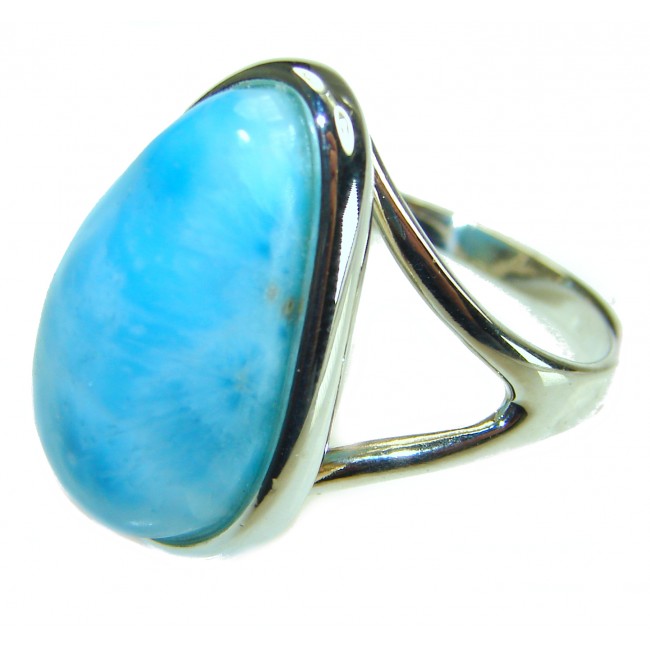 Precious Blue Larimar .925 Sterling Silver handmade ring size 8