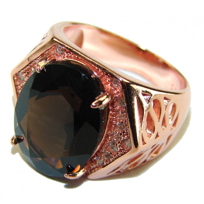 Solid authentic Smoky Topaz 14K Rose Gold over .925 Sterling Silver Large handcrafted Ring size 7 1/2