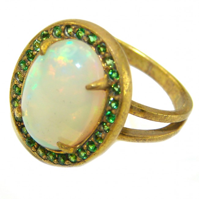Classic Beauty Genuine 10.5 carat Ethiopian Opal Tsavorite Garnet 14K Gold over.925 Sterling Silver handmade Ring size 7