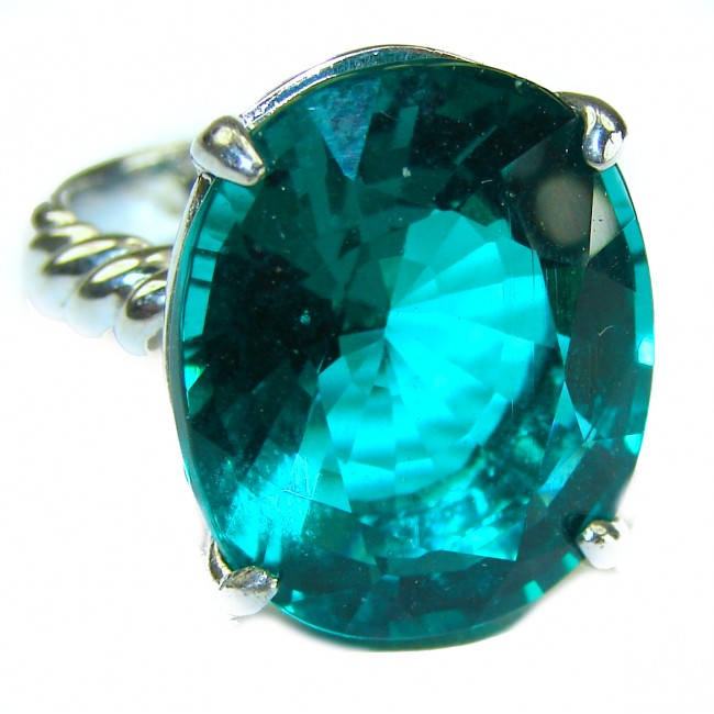Timless Beauty Oval cut 18.5 carat Green Topaz .925 Sterling Silver handmade Ring s. 6