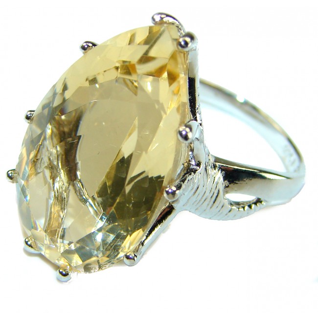 28.8 carat Genuine Lemon Quartz .925 Sterling Silver handcrafted ring size 9