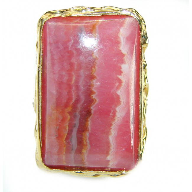 Authentic Argentinian Rhodochrosite 14K Gold over .925 Sterling Silver handmade ring size 7 1/2