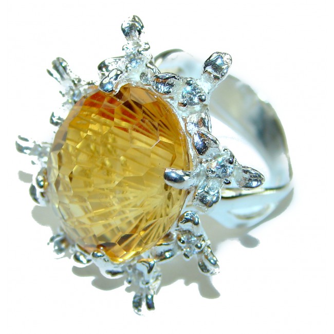 Sunny Sky Natural Citrine .925 Sterling Silver handmade Large Cocktail Ring size 8