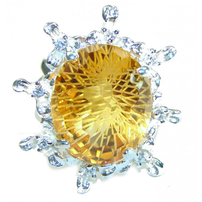 Sunny Sky Natural Citrine .925 Sterling Silver handmade Large Cocktail Ring size 8