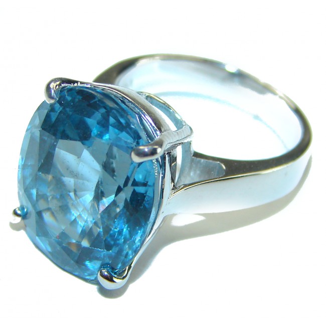 14.5 carat Fancy Swiss Blue Topaz .925 Sterling Silver handmade Ring size 6