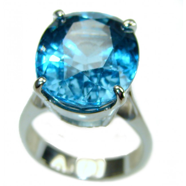 14.5 carat Fancy Swiss Blue Topaz .925 Sterling Silver handmade Ring size 6