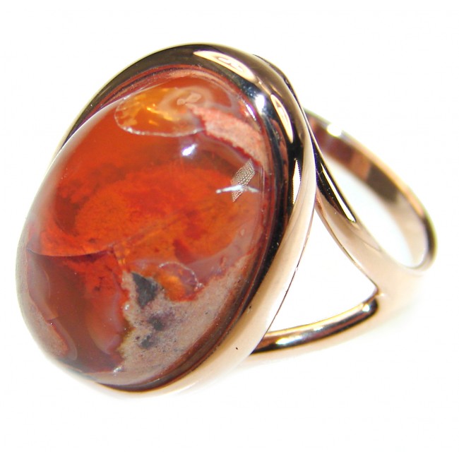 Natural Mexican Fire Opal 14K Rose Gold over .925 Sterling Silver handmade ring size 8