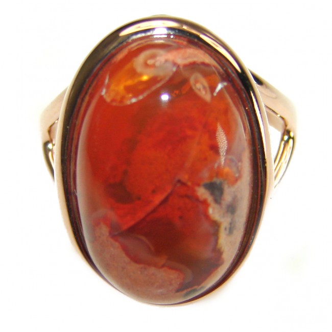Natural Mexican Fire Opal 14K Rose Gold over .925 Sterling Silver handmade ring size 8
