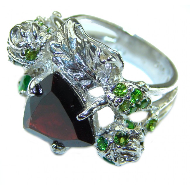 Red Beauty authentic Garnet .925 Sterling Silver Large handcrafted Ring size 8