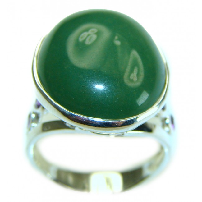 Vintage Style Jade 14K Gold over .925 Sterling Silver handmade Cocktail Ring s. 8