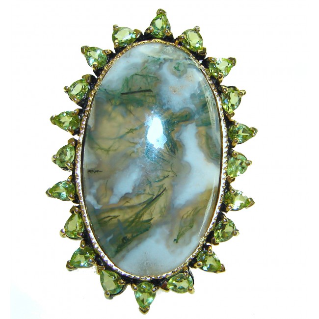 Massive Great quality authentic Moss Agate .925 Sterling Silver handcrafted Ring s. 7 1/4