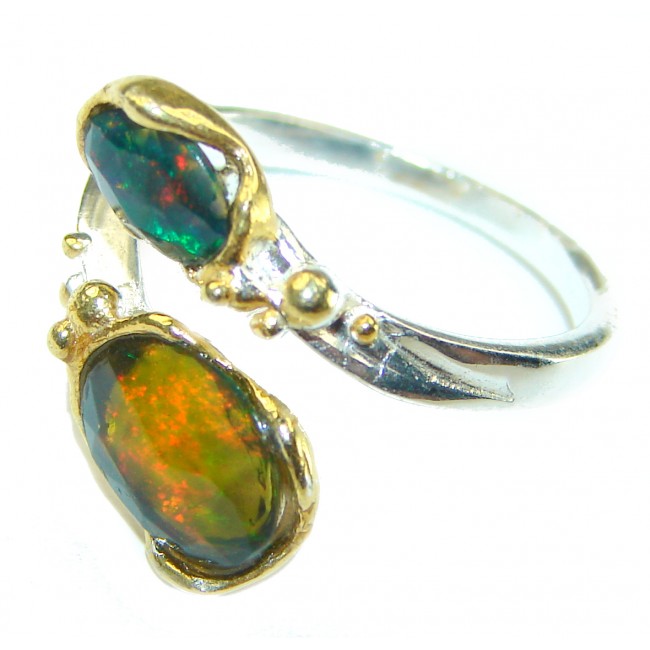 A Cosmic Power Genuine6.5 carat Black Opal 10K Gold over .925 Sterling Silver handmade Ring size 7 1/4