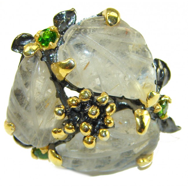 Large Amazing Golden Calcite black rhodium over .925 Sterling Silver Ring s. 8