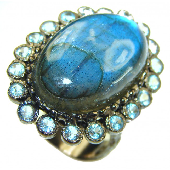 Magic Night Natural Labradorite .925 Sterling Silver handcrafted Large ring size 7 1/2