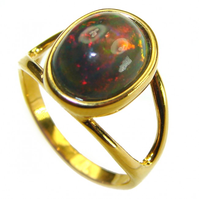 A Cosmic Power Genuine 6.5 carat Black Opal 18K Gold over .925 Sterling Silver handmade Ring size 7
