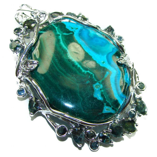 The Colors of Natura authentic Chrysocolla .925 Sterling Silver handcrafted Large Pendant - Brooch