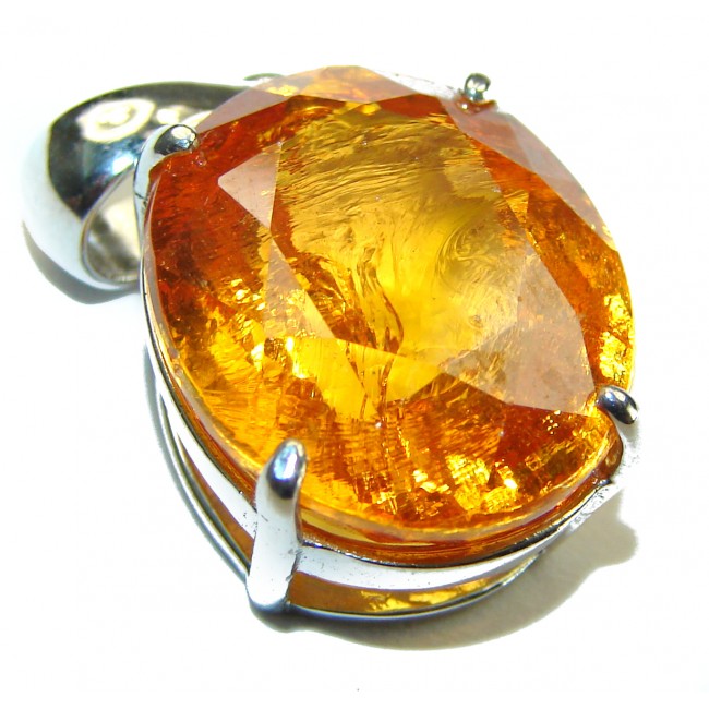 Perfection 14.5 carat Yellow Sapphire .925 Sterling Silver handcrafted pendant
