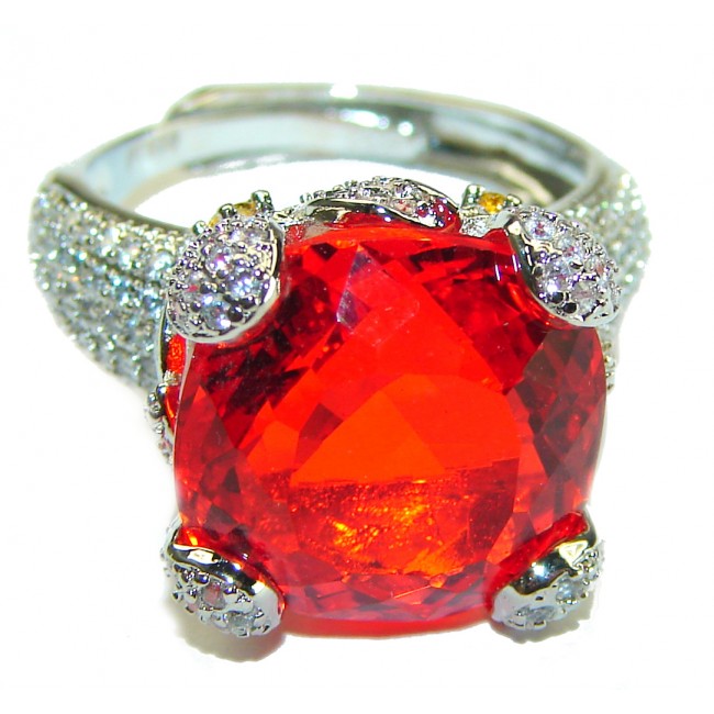 Red Passion incredible Topaz .925 Sterling Silver handmade Large Ring s. 7 1/2