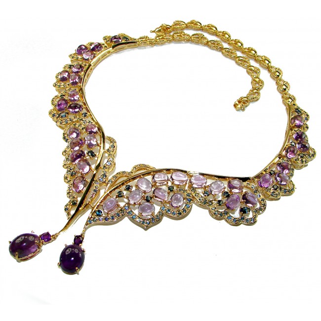 Miabella Amethyst Sapphire 14K Gold over .925 Sterling Silver handcrafted LARGE Statement necklace