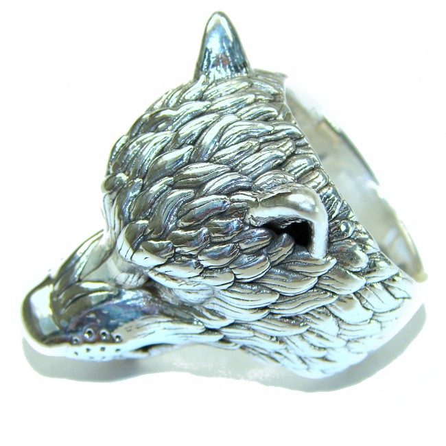 Large Wolf's head Large Bali made .925 Sterling Silver handcrafted Ring s. 8 1/2