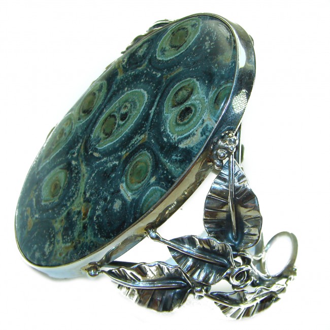Beautiful Fine Art 80.2 grams Natural Rhyolite .925 Sterling Silver handcrafted Large bracelet Bangle