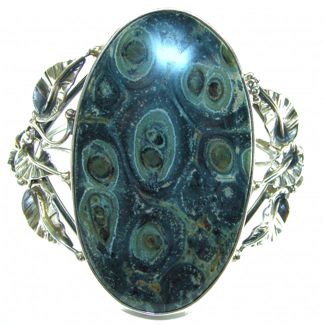 Beautiful Fine Art 80.2 grams Natural Rhyolite .925 Sterling Silver handcrafted Large bracelet Bangle