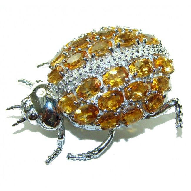 Golden Lucky Bug authentic Citrine .925 Sterling Silver handcrafted Brooch