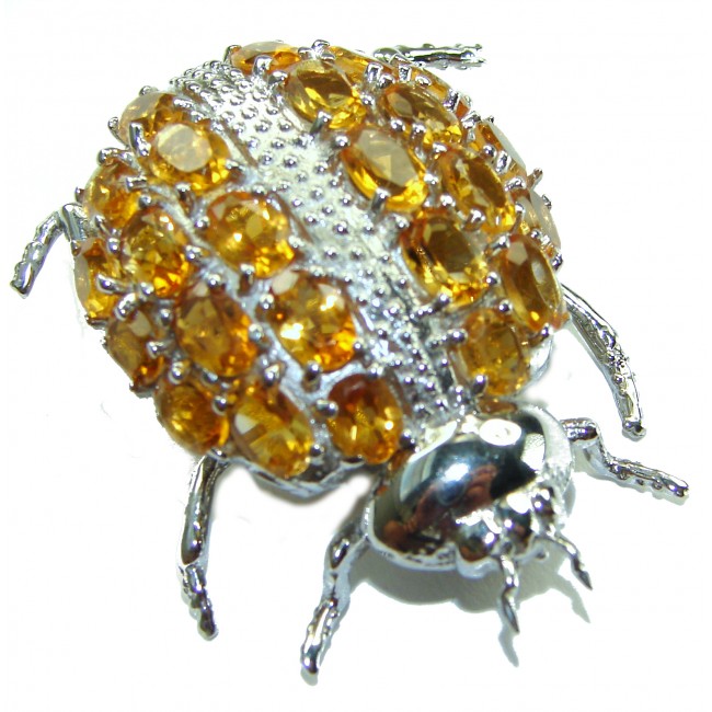 Golden Lucky Bug authentic Citrine .925 Sterling Silver handcrafted Brooch