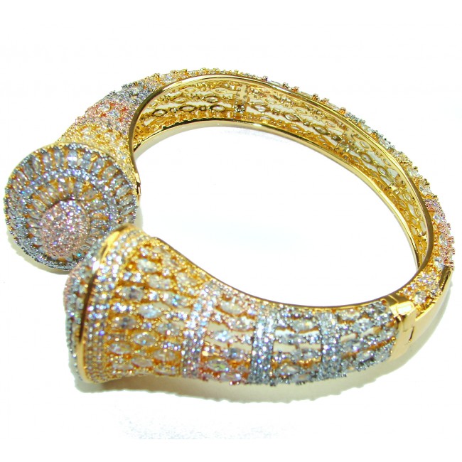Spectacular authentic White Topaz 14K Gold over .925 Sterling Silver handmade bangle Bracelet