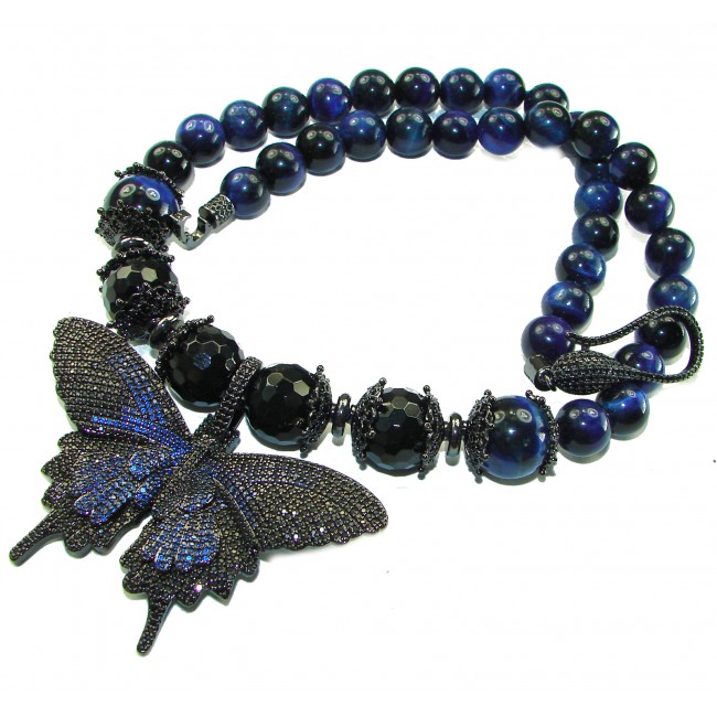 107.8 grams Blue Butterfly Rare Unusual Natural Botswna Agate Beads NECKLACE