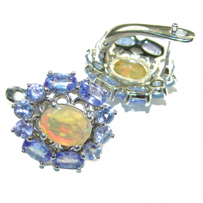 Genuine 6.5 carat Ethiopian Opal Tanzanite .925 Sterling Silver handmade earrings